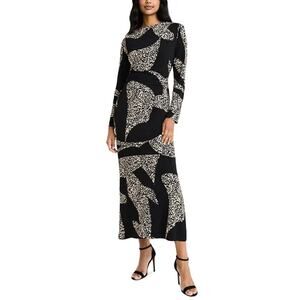 Donna Morgan Women's Printed Long Sleeve Maxi Dress Black Cream Size 6